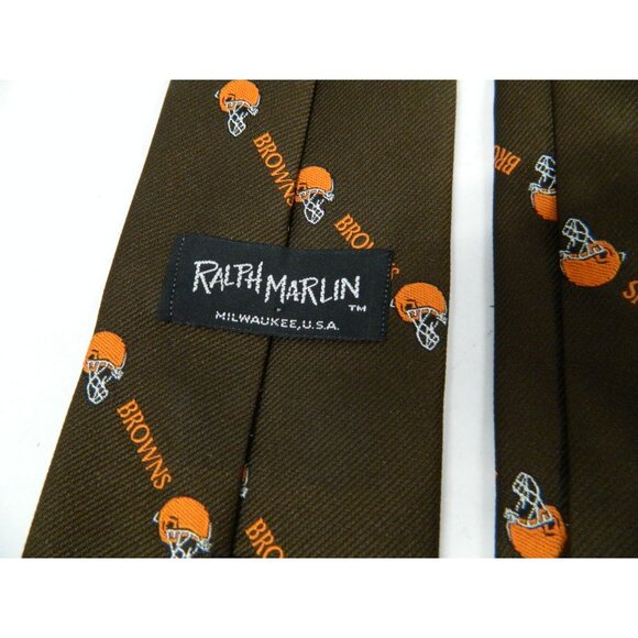 Cleveland Browns Mens Ralph Marlin Brown Polyester Tie With Orange Helmet Design - Picture 5 of 8